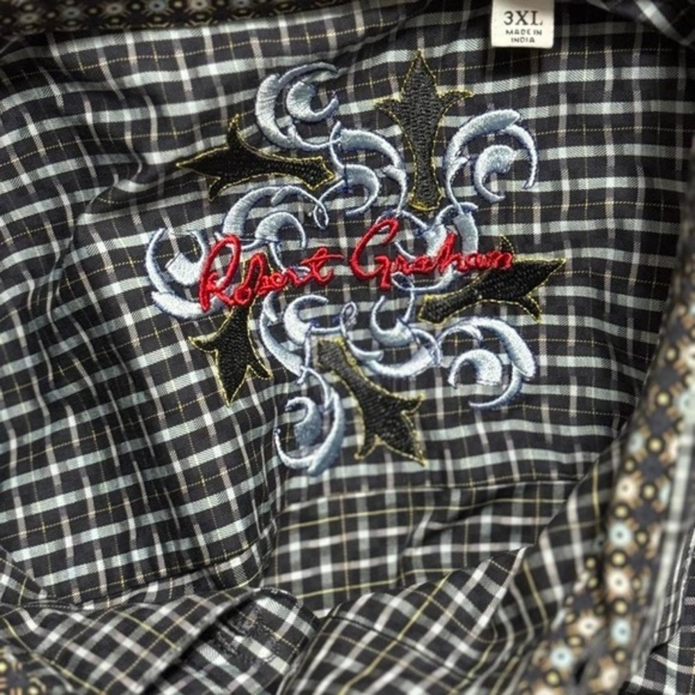 Robert Graham black & white plaid cotton button-up shirt in 3XL